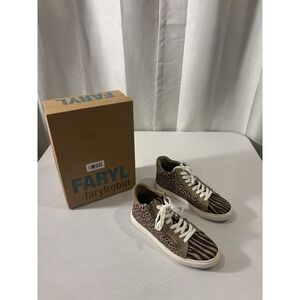 Faryl By Farylrobin Women's Size 7 Neutral Animal Print Lace Up Ankle Shoes